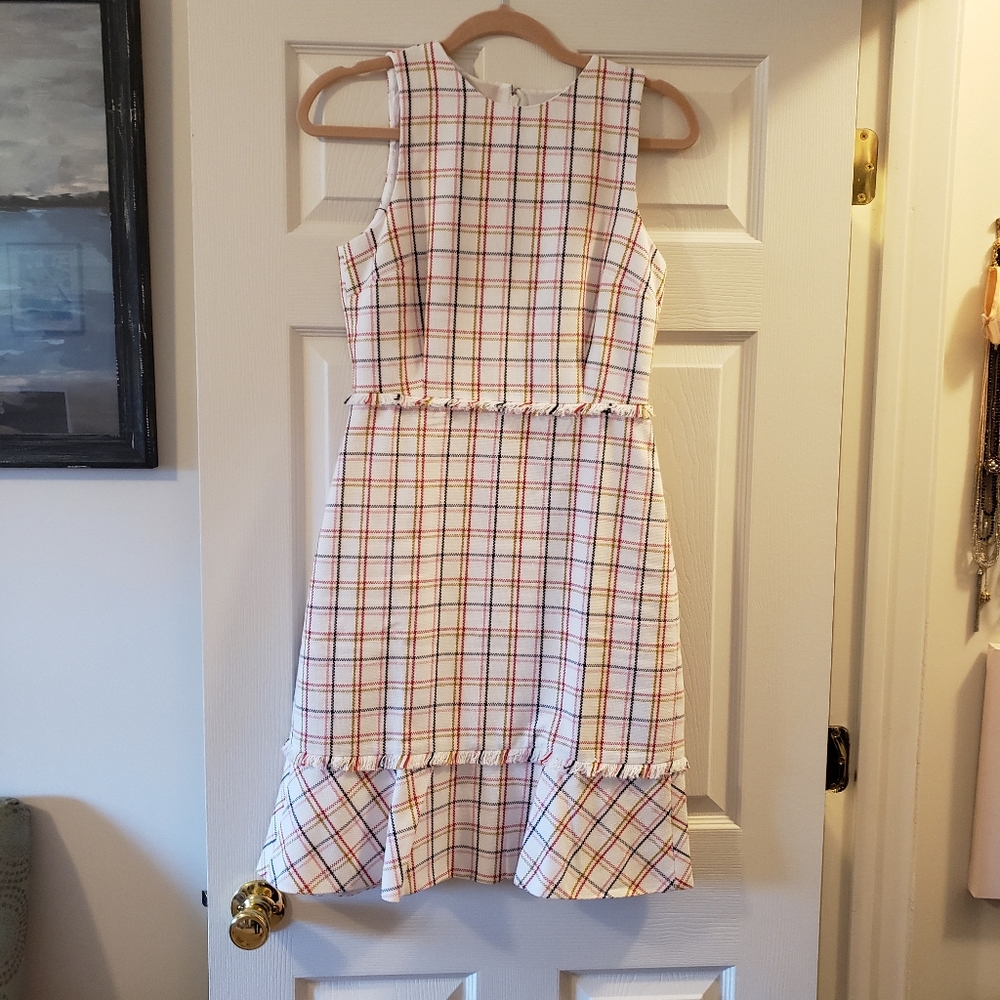 J. Crew plaid dress with fringe detail in size 2